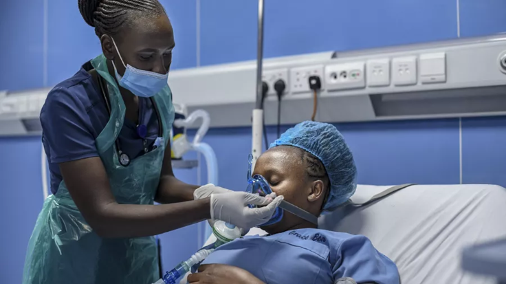 A patient on oxygen