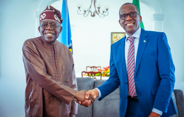 President Bola Tinubu and Prime Minister Philip J. Pierre, at the official residence of the Prime Minister during a courtesy visit by the President on the second day of his State Visit to Saint Lucia. Sunday, June 29, 2025