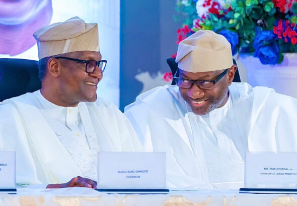 Billionaire businessman Femi Otedola and President of Dangote Group, Aliko Dangote